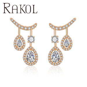 Pendientes colgantes de circonita cúbica de diseño único RAKOL EP2388 para fiesta de boda - Product Image 4