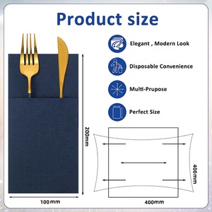 Serviette jetable en lin avec poche à couverts intégrée et serviette en tissu bleu marine <span class=keywords><strong>pré</strong></span>-pliée pour mariages, dîners ou fêtes - Product Image 2