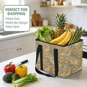 Sunflower Print <b>Foldable</b> Shopping <b>Bag</b> Large Capacity Polyester Tote <b>Bag</b> for Travel Outdoor Daily Use - Product Image 5