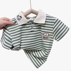 Camiseta Polo de Manga Corta para Niños, Verano, Linda Camiseta con Cuello, Informal, Tejida, con Rayas Bordadas - Product Image 4