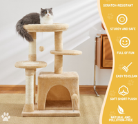 Arbre à chat classique en sisal beige brun, tour à chat multi-niveaux avec poteaux à gratter et échelle pour chats d'intérieur