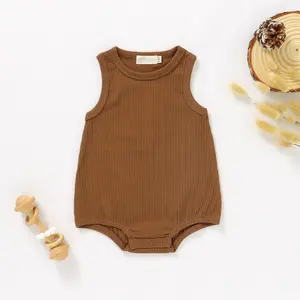 Hot Bán Bé Cô Gái Chàng Trai Trẻ Em Rompers Hữu Cơ Cotton Tự Nhiên Bé Không Tay Bodysuit