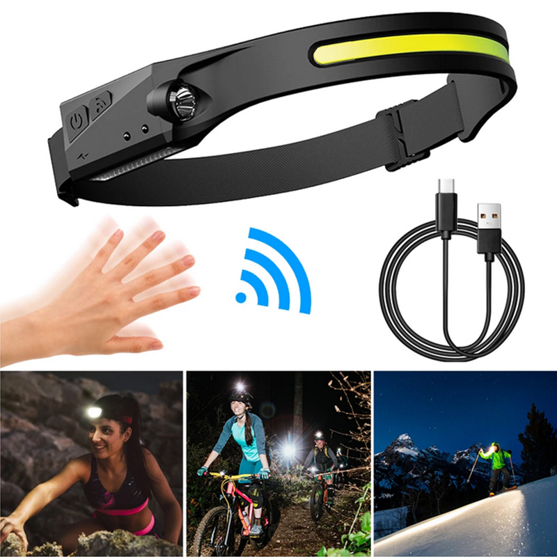 Torcia Frontale LED USB Ricaricabile 10W Con Sensore – Impermeabile, Leggera (92g) Per Corsa, Pesca