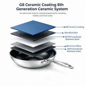 Wok de Cerámica KFCC G8 Libre de PFAS, Wok Antiadherente de Acero Inoxidable de 5 Capas con Micro Puntos G8, Wok <span class=keywords><strong>para</strong></span> Cocina de Gas e Inducción - Product Image 2