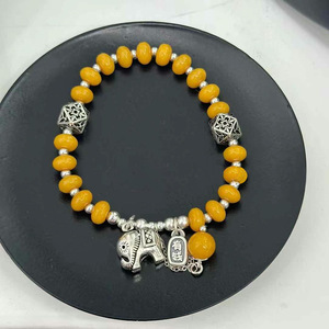 Bracelet en argent sterling S925 avec breloque éléphant en ambre, bijoux fins pour femmes, à porter au quotidien - Product Image 1