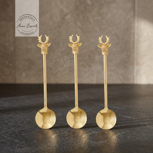 Eco Friendly Brass Mirror Polished Tea <b>Spoon</b> With Long Handle Luxury Custom Deer Design Large Size Soup <b>Spoon</b> for Restaurant - Product Image 1