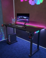 Escritorio Gamer Ergonómico Convertible de Metal para Computadora Portátil de 1.6/1.8M con Iluminación LED RGB y Estantes para Monitor