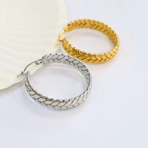 Pendientes de aro de círculos roscados de Color dorado de 14K de acero inoxidable para mujer, tendencia gruesa, hebilla de oreja para niñas, regalos de joyería - Product Image 3