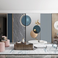 Blau-Orange Farbverlauf Bergwand-Panel Maßgefertigte Vertikale Lattenwand-Platte Luxuriöser Wohnzimmer-TV-Hintergrund für Zuhause und Apartment