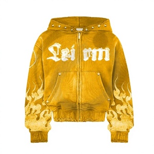 Sudadera con capucha y cremallera de forro polar estampada Lei M para hombre, estilo oversize, hip hop, con logo frontal, para invierno, estilo urbano, forrada - Product Image 1