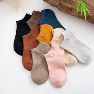 Calcetines tobilleros de algodón y bambú para mujer, calcetín fino de verano, Color puro, 200