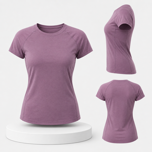Women's Gym T-Shirt Purple <b>Raglan</b> Sleeve Moisture Wicking Quick Dry 4-Way Stretch Activewear Custom Design OEM ODM - Product Image 3