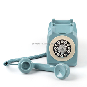 Téléphone sans fil vintage bleu antique avec carte SIM 4G, téléphone <span class=keywords><strong>fixe</strong></span>, décoration ancienne - Product Image 4