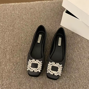 2026 Spring Fall New Arrival Versatile Commuter <b>Loafers</b> with Rhinestone <b>Square</b> Buckle Low Cut Flat Slip On French Style Shoes - Product Image 4