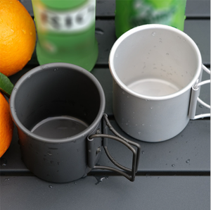 Tasses à café et à eau en alliage d'aluminium noir argenté de 350 ml, surface oxydée et durcie, pour le camping en plein air, avec bord roulé - Product Image 4