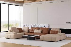 इतालवी-प्रेरित आधुनिक वर्ग चमड़े के सोफे ने विला लिविंग रूम के लिए ठोस लकड़ी के फ्रेम मजबूत डिजाइन स्थापित किया-टिकाऊ - Product Image 3