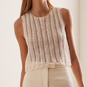 Fabricante de Moda Wisrise, Diseño Personalizado, <span class=keywords><strong>Chaleco</strong></span> de Punto sin Mangas con Encaje de Ganchillo Beige, Estilo Boho Casual para <span class=keywords><strong>Mujer</strong></span> - Product Image 1