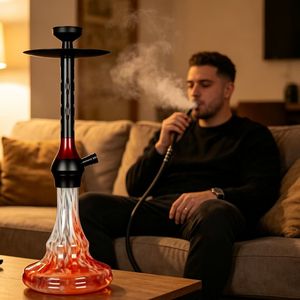Chicha Moderne Mini en Verre avec Design Givré Rouge et Transparent, Type Droit, 1 Tuyau - Product Image 3