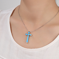 Bijoux éblouissants en or vermeil Pendentif croix opale en argent sterling 925-Artisan-Fabriqué avec un cadre micro-pavé, couleur captivante