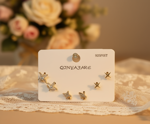 Orecchini Qjnyajare Star Crystal in argento 925 placcato oro stile francese da donna per l'uso quotidiano - Product Image 2