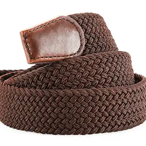 Custom Wholesale Knit Web Woven Belt Unisex Cotton Fabric Golf Belt Adjustable Women Men Stretch Elastic Braided Belt