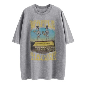 <b>Men's</b> Regular Fit Vintage Acid Wash Knitted 100% Cotton Tee <b>Funny</b> Skeleton Graphic Oversized Hip Hop Streetwear - Product Image 3