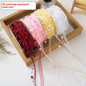 Ruban de 1 cm, style bohème, 20 yards, chaîne de perles, ruban en gaze de neige, perlé, pour mariage, cadeau artisanal, bouquet de fleurs, boîte cadeau de fruits - Product Image 1