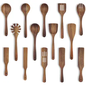 High Quality Kitchen Tools Black Walnut Wooden Kitchen Cooking Set Wood 14 Piece Utensil