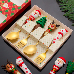 Grand ensemble de cuillère et fourchette en or pour sapin de Noël cuillère à café en acier inoxydable fourchette à <span class=keywords><strong>thé</strong></span> 2pcs 4pcs ensemble de couverts avec boîte cadeau - Product Image 1