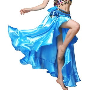 Falda de satén para danza del vientre, falda larga con abertura lateral, falda brillante para danza, <span class=keywords><strong>ropa</strong></span> para actuaciones en festivales - Product Image 6