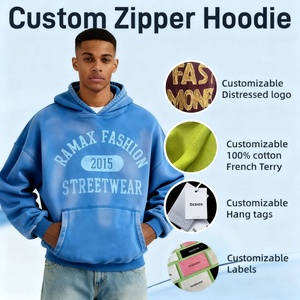 Sudadera con Capucha de Alta Calidad para Hombre, 100% Algodón, con Pedrería, Estilo Vintage, Oversize, Streetwear, Proceso Mixto - Product Image 1