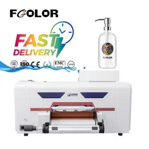 Fcolor baskı 42cm A2 A3 hepsi 1 Mini rulodan ruloya UV DTF etiket yazıcı makinesi laminar ile AB filmi