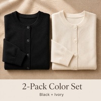 Ensemble pull cardigan en tricot 2 pièces pour femme, manches longues, col en V boutonné, tenue douce à superposer, automne-hiver