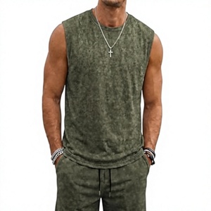 Conjunto de Dos Piezas para Hombre, Estilo Vintage, Lavado Ácido, Camiseta sin Mangas de Algodón y Pantalones Cortos - Product Image 2