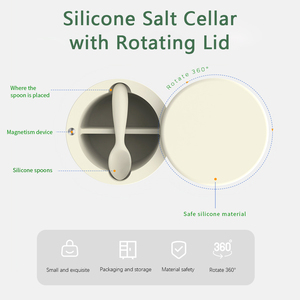 Caja de almacenamiento de especias de bodega de <span class=keywords><strong>sal</strong></span> de silicona de grado alimenticio con tapa giratoria magnética y cuchara tarro de condimento de cocina recipiente de <span class=keywords><strong>sal</strong></span> - Product Image 3