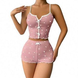 Nouvelle collection – Ensemble de nuit décontracté 2 pièces pour femme en polyester, col en V, sans manches, taille élastique, respirant et doux, idéal pour l'été - Product Image 5