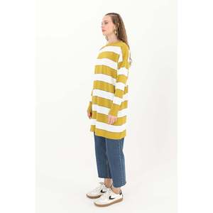 Blusa Túnica Casual a Rayas de Manga Larga para Mujer, Color Verde Oliva, Cómoda para Uso Diario y Oficina, Corte Moderno - Product Image 2
