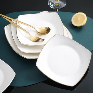 Assiette carrée en céramique blanche pure, assiette peu profonde en porcelaine pour hôtel, mariage, steak occidental, service de pâtes - Product Image 4