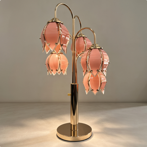 Modern Pink Floral <b>Table</b> <b>Lamp</b> Gold Metal Glass <b>Shade</b> Decorative Bedside Lighting <b>for</b> Bedroom - Product Image 5