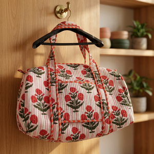 Floral Print Quilted Cotton Tote <b>Bag</b> With Embroidered Design Padded <b>Fabric</b> Shoulder Handbag For Everyday Casual Carry And Shoppi - Product Image 5