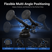 Support magnétique incurvé pour téléphone de voiture à ventouse, rotation stable à 360 degrés, hauteur réglable, tête texturée circulaire pour pare-brise