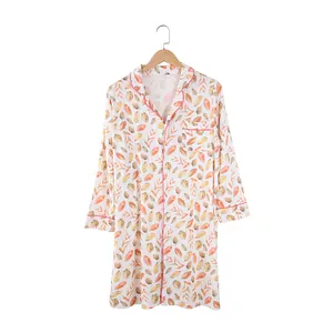 Pijama de bambú viscoso para mujer, ropa de dormir de manga larga con botones, estilo Popular, 95%