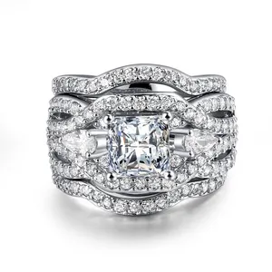 Conjunto de anillos y diamantes de boda para mujer, sortijas, sortijas, boda, oro blanco