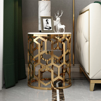 Table basse de luxe moderne avec plateau en marbre, structure en acier inoxydable, table d'appoint ronde pour canapé, table d'angle pour salon, meubles