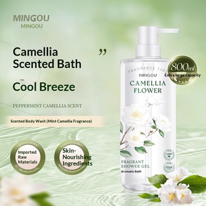 Gel Douche Parfumé Mingou 800ml Hydratant Longue Durée à Base d'Eau Menthe Camélia Noix de Coco Pêche Format Familial avec Pompe - Product Image 1