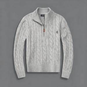 Pulls en tricot à fermeture éclair sur le côté, broderie de petit cheval sur la poitrine gauche avec étiquettes réelles R L, manches longues, <span class=keywords><strong>pull</strong></span> pour homme - Product Image 1
