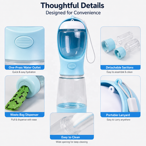 Bouteille de voyage portable 3 en 1 pour animaux de compagnie, distributeur d'eau pour chien avec distributeur de sacs à déchets, porte-nourriture et eau pour les promenades en plein air - Product Image 3