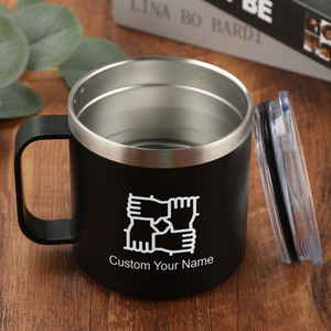 Mug à café en acier inoxydable gravé avec logo personnalisé de 14 oz, tasse à double paroi isolée sous vide avec poignée, cadeau personnalisé pour l'équipe ou l'amitié - Product Image 4