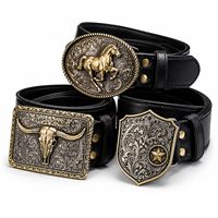 Boucle de ceinture en cuir de style western pour cowboy, gravée en métal mélangé, motif étoile de cheval Longhorn, vente en gros