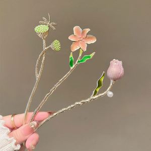 Vintage <b>Sweet</b> <b>Flower</b> Hairpin for Women Elegant Metal Enamel Hair Stick Spring <b>Flower</b> Element Hairpin Hanfu Hair Accessories - Product Image 1